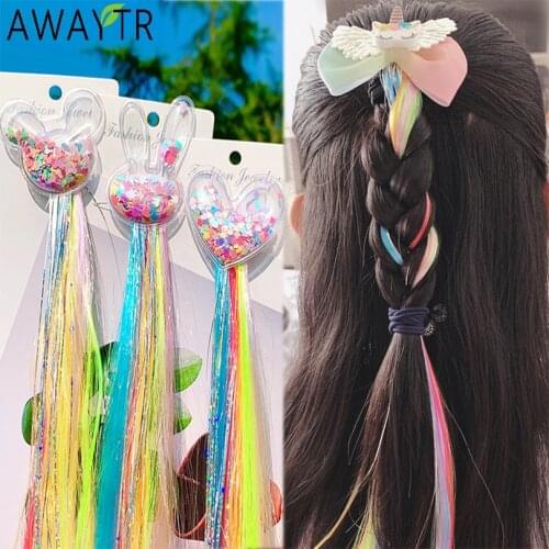 Girls Cute Colorful Wig Cartoon Unicorn Hair Clips Sweet Princess Hair Ornament Headband Hairpins Kids Fashion Hair Accessories