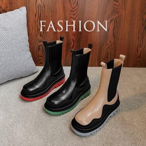 HOT Women ankle boots natural leather shoes 22-25cm Cowhide uppe Classic Round toe fashion Chelsea boots short boots for women