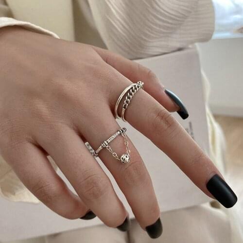 925 Sterling Silver Chain Tassel Female Retro Fashion Hip Hop Creative Ring