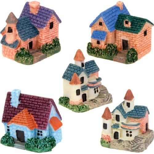 1 Set of 5 European Villa Miniature Bonsai DIY Craft Terrarium Figurine Landscape Decor