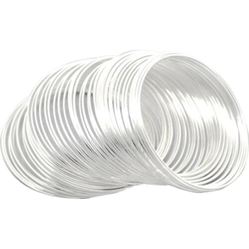 100 Loops Silver Plated Memory Beading Thin Hoop Bracelet Cuff Bangle Wristband Fashion Women Jewelry 50mm-55mm(2"-2 1/8")