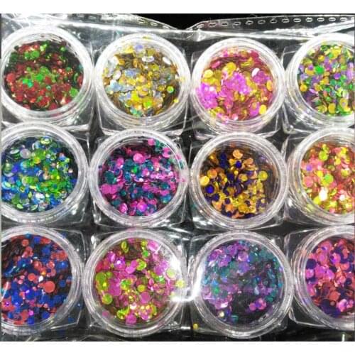 12jars/lot glitter powder glitter holographic DOTS points sequin craft chunky 1mm 2mm 3mm holographic * new