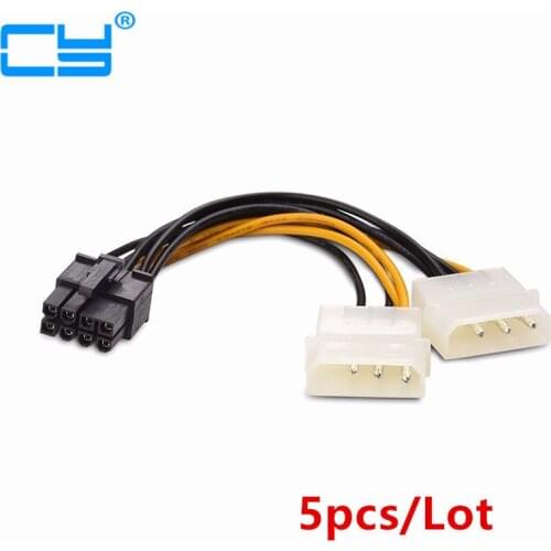 15cm 5pcs/Lot 8 Pin PCI Express Male To Dual LP4 4Pin Molex IDE PCI-E graphic Video Card Power Cable Adapter