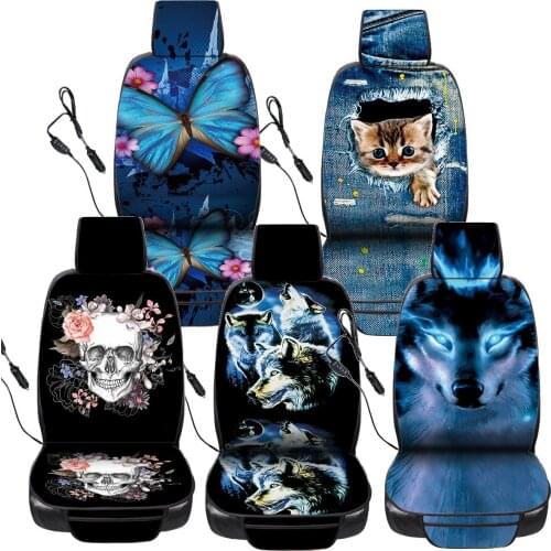 2pcs 12V Heated Car Seat Cover Automobiles Seat Covers Heating Protector Cushion Cashmere Electric Warmer Winter Animal