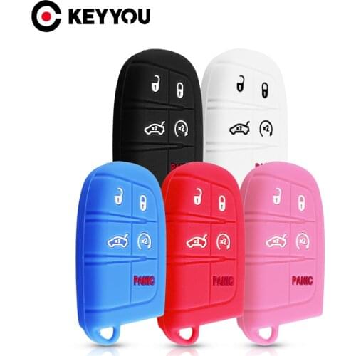 KEYYOU Key Rings Silicone Car Key Skin For JEEP Grand Cherokee Renegade Dodge JCUV dart Journey Chrysler 300C Fob Auto Key Case