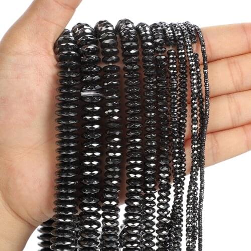 Natural Stone Beads Cut Corner Black Hematite Flat Beads Round Loose Beads For Jewelry Making Needlework Bracelet DIY