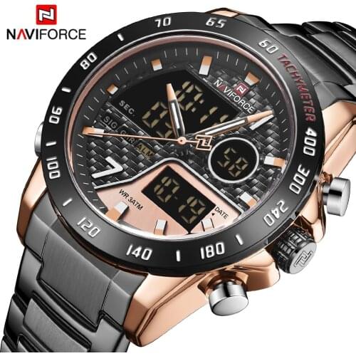 NAVIFORCE 9171 Sport Men Watches Fashion Led Digital Quartz Wrist Watch Steel Dual Display Clock Men Relogio Masculino
