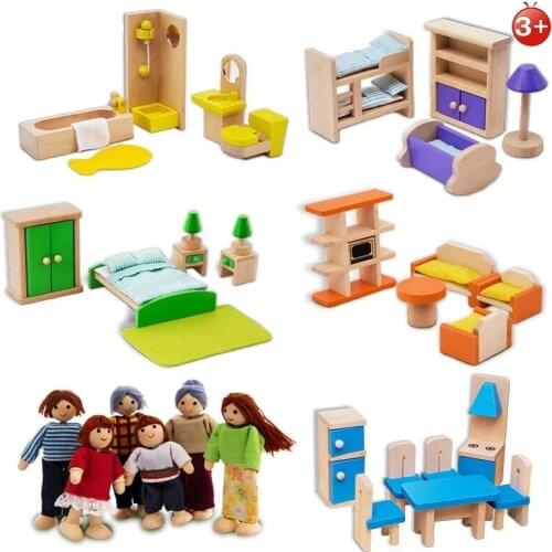 Wooden Kid Furniture Mini Dolls Pretend Play Montessori Toys For Children’s Day And Birthday Gifts