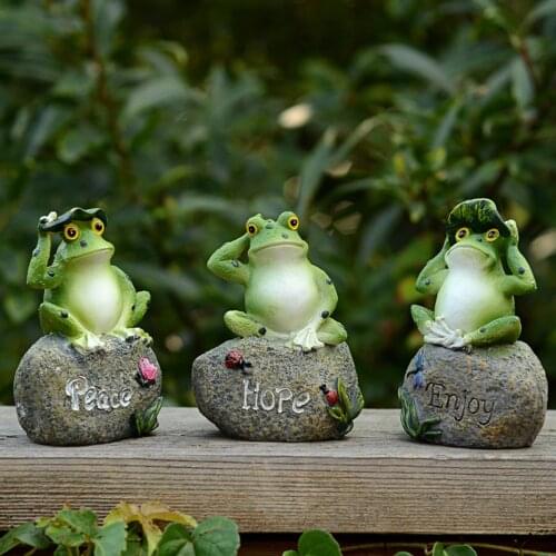 HOT SALE 5 Inch Frogs Garden Statues Frogs Sitting On Stone Sculptures Garden Yard Frogs Landscaping Stone Ornaments Decoration
