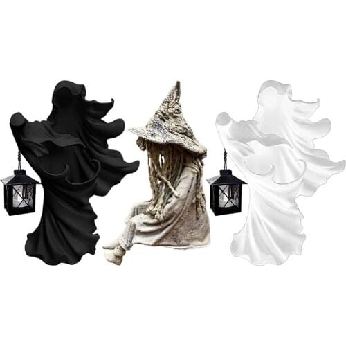 Hell Messenger With Lantern Ghost Seeking Light Witch Resin Statue Realistic Ghost Sculpture Halloween Ornament Decorative Lamp