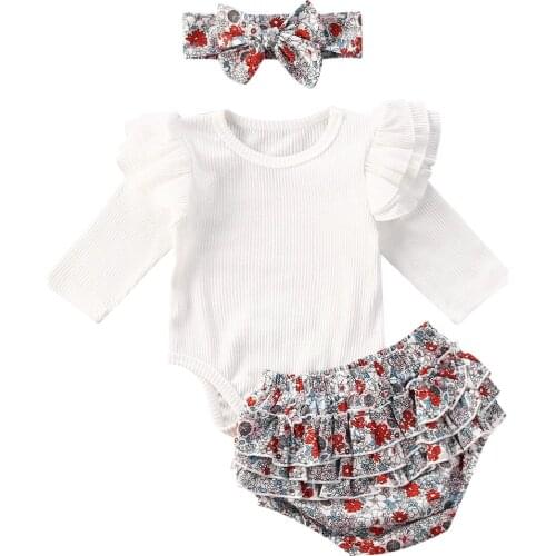 New 3Pcs Summer Clothes Toddler Infant Baby Girl Striped Romper Jumpsuit Floral Shorts Pants Outfits Set 0-24M