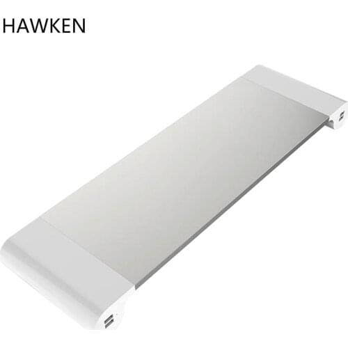 HAWKEN Aluminum Alloy Monitor Stand Space Bar Cpmputer Table with 4 USB Ports for iMac MacBook Computer Laptop Below 20Inch