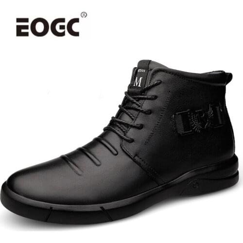 Natural Leather Men Boots Lace Up Plush Warm Ankle Snow Boots Shoes Designer Outdoor Waterproof Autumn And Winter Shoes Men