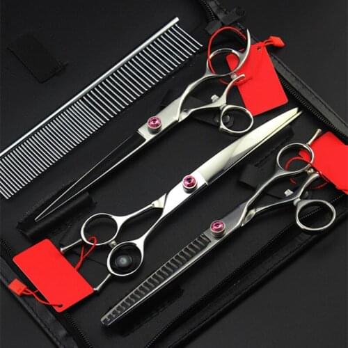 4 kit Japan 440c 9cr13 7.5'' Rotation pet dog grooming hair scissors cutting barber thinning shears hairdressing scissors set