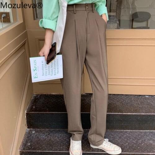 Mozuleva 2020 Autumn High Waist Loose Straight Pants Women Office Ladies Suit Pant Female Long Trousers Pantalon Cargo Pants