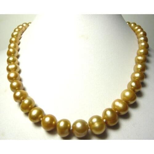 9-10MM Freshwater breeding golden pearl necklace 18 "A