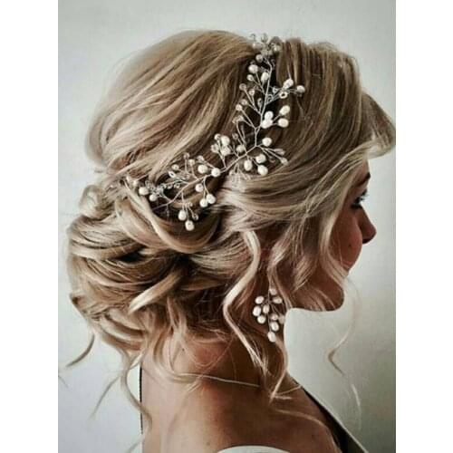 Silver Rose gold Bridal Headband and Earrings Set Crystal Pearl Handmade Hairband Women Hair Vine Headdress for hair Accessories