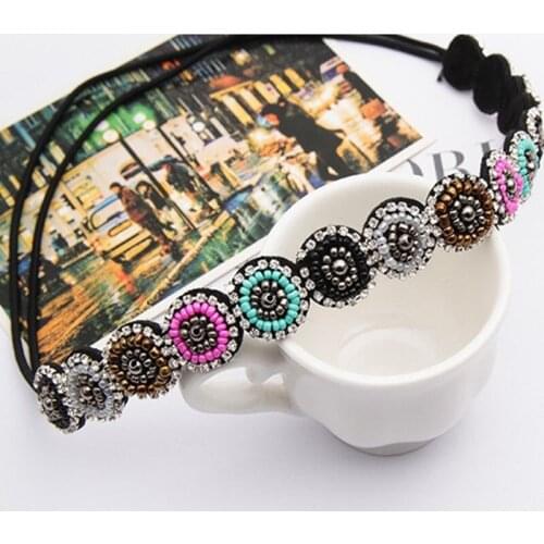 Multicolored Women Hair Accessories Bohemian Handmade Elastic Round Beads Headbands 4I3023