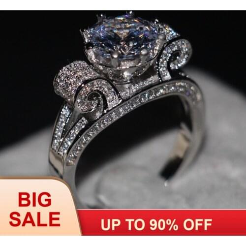 Romantic Jewelry Women men ring Round cut 9mm 3ct AAAAA zircon cz Silver color Lovers Engagement Wedding Band Ring