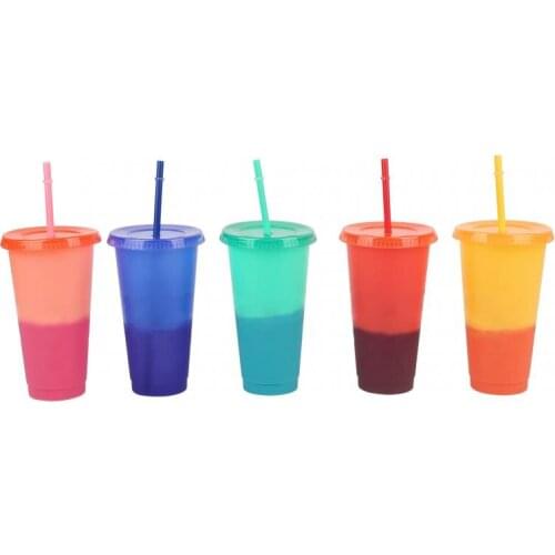 Straw Cup With Lid Reusable Color Changing Cold Drink Cups Plastic Tumbler W/ Lid 24oz Summer Collection Coffee Cup Tumbler Mug