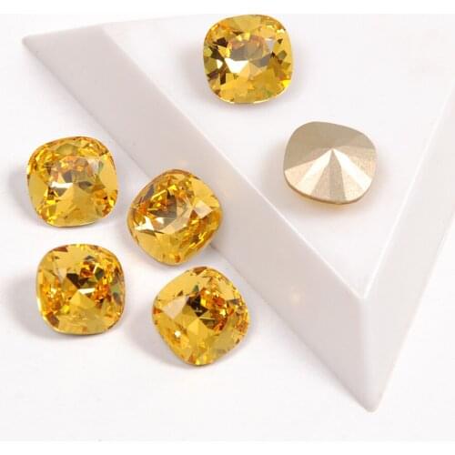 Top Quality Stones Lt. Topaz Color Cushion Cut Shape Different Sizes Rhinestone Popular Glass Strass For Nail Art Decorations