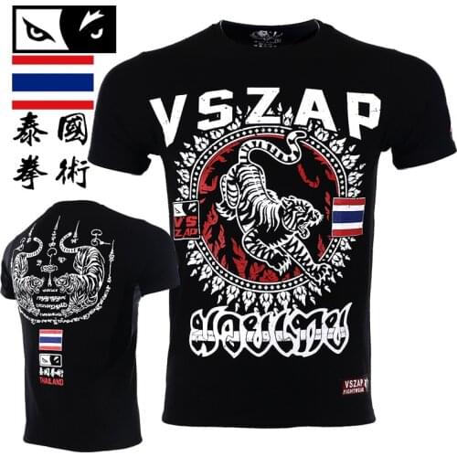 VSZAP tiger Boxing MMA T Shirt Gym Tee Shirts Multi-use Fighting Martial Arts Fitness Training Muay Thai T Shirt Men Homme