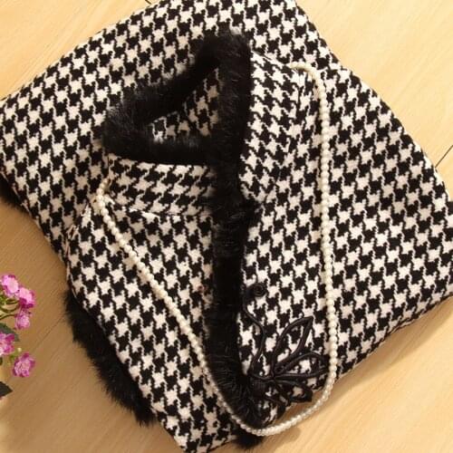 High-end Winter Chinese Style Houndstooth Qipao Dress Women Slim Vintage Plus Size Lady Sleeveless Wool Cheongsam Dress M-3XL