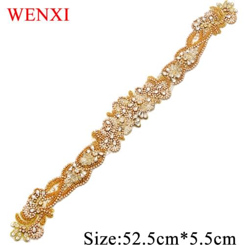WENXI (10 pcs) Wholesale Clear Rose Gold Crystal Rhinestones Appliques Sewing On Wedding Dress Sash Rhinestones Appliques WX826