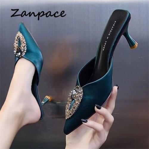 2020 Fashion Slippers Women Indoor High Heels 8cm Slip on Shoes Summer Thin Heels Woman Sandals Pointed Top Woman Pumps Slides
