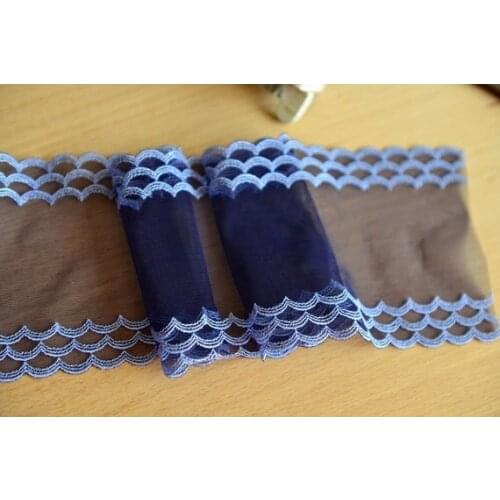 2 Yards Lace Trim Embroidered Blue Tulle Lace Trim 3.99 Inches Wide