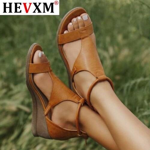 2020 Women Summer Sandals Mid Heels Wedges Shoes Woman Vintage Gladiator office Sandalias Party Beach Shoes Plus Size Dropship