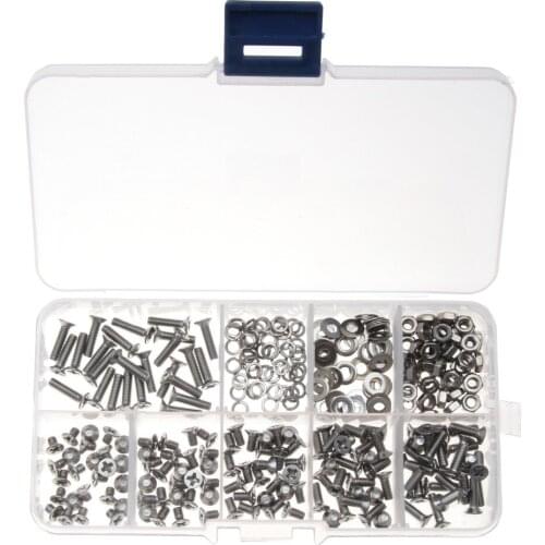 300PCS Stainless Steel Flat Head Screw M3* 4/5/6/8/10/12 Hex Socket Screw Bolts Nuts Washers Fastener Assortment Kit with Box