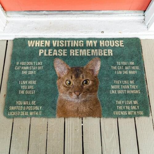 3D Please Remember Abyssinian Cats House Rules Doormat Non Slip Door Floor Mats Decor Porch Doormat