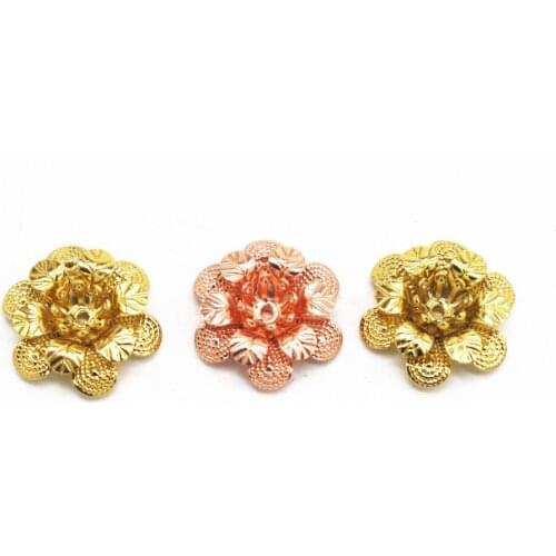 50 PCS 18*5mm 6 Colors Plated Filigree Flowers Settings Metal Copper Bead Caps Charms For Jewelry Making DIY Components