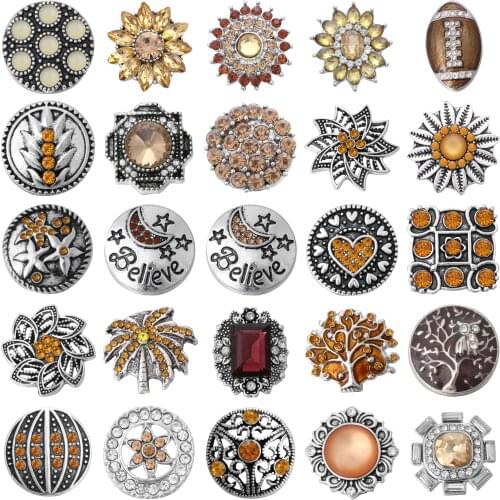 6pcs/lot New Snap Button Jewelry 18mm Rhinestone Flower Snap Buttons Metal Charm Fit 18mm Leather Snap Bracelet Necklace