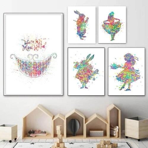 Alice In Wonderland Rabbit Canvas Paintings Disney Anime Movie Posters and Prints Wall Art Pictures for Living Room Home Decor