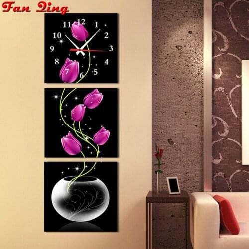 5D Diy Lily Flowers Diamond Painting Cross Stitch Clock Full Drill Crystal Round Diamond Mosaic Home Decor Diamond Embroidery