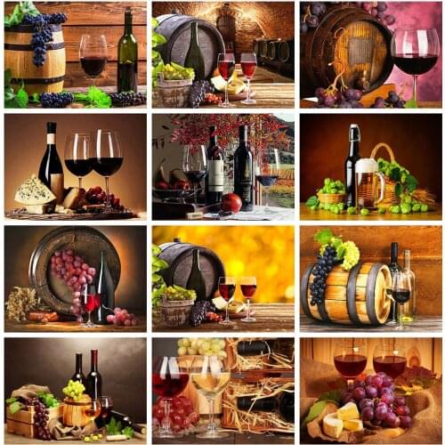 HUACAN Diamond Painting Full Round Square Landscape Fruit Pictures Of Rhinestones Diamond Embroidery Wine Mosaic Handmade Gift