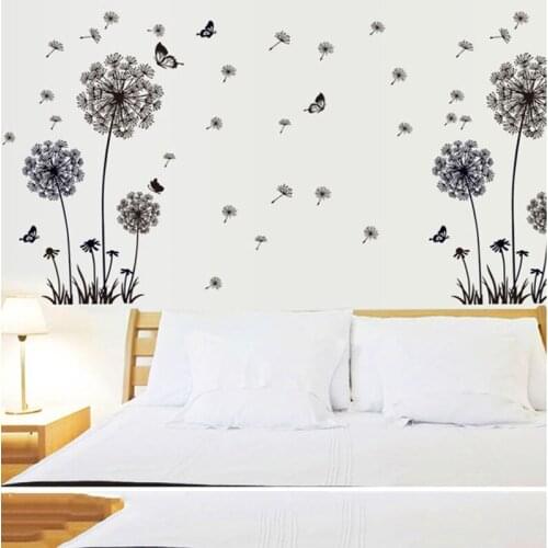 Butterfly Flying Dandelion Flower Seeds Large Wall Sticker for Window Home Decor Living Room Decoration Poster DIY Wall Decals