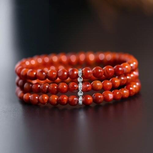 DAIMI Liangshan South Red Agate Bracelet gemstones Female Genuine 925 Silver Multi-Circle Elastic Bracelet Give Gift