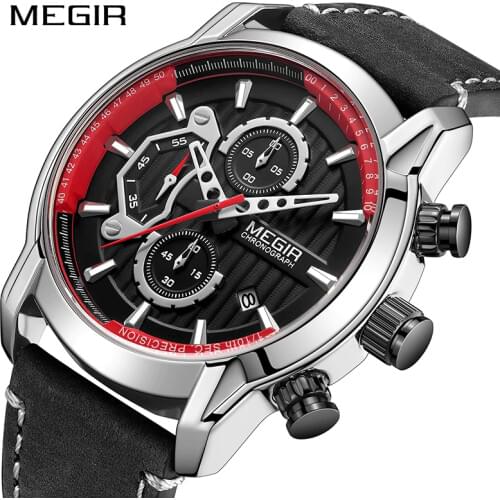 Relogio Masculino MEGIR New Watch Men Leather Sport Chronograph Quartz Military Wrist Watch Luxury Zegarek Meski Erkek Kol Saati