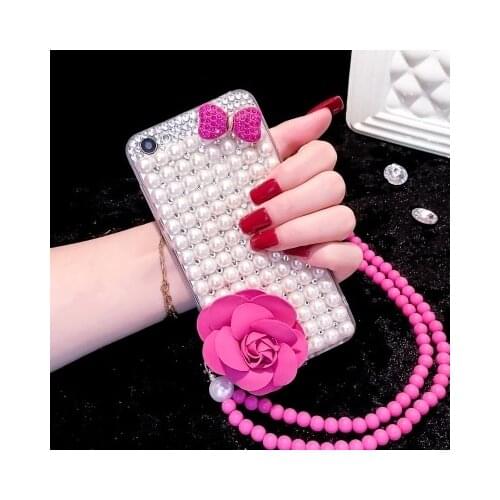 Luxury Glitter Pearl Rhinestone Diamond Crystal bow-knot Flower phone case For iphone X 11 12 mini Pro MAX XR 6S 7 8 PLUS shell