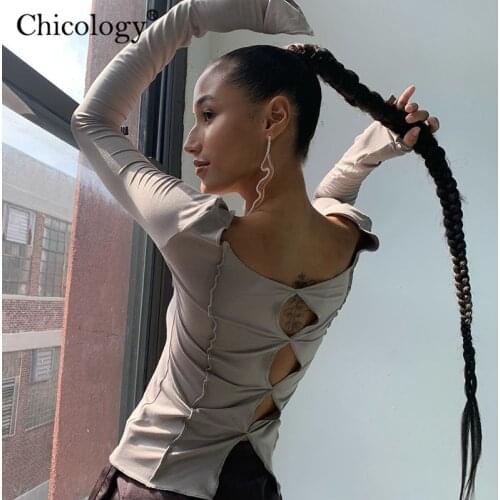 Chicology Reversible Hollow Out Long Sleeve Crop Top T-Shirt 2020 Fashion Women Sexy Tshirt Y2K Winter Fall Clothes Streetwear