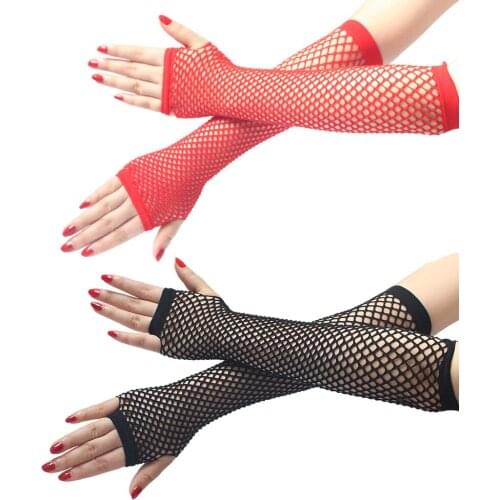 Long Fingerless Fishnet Gloves Party Accessory Nylon Hollow 80s Gloves UV Protection Arm Sleeves