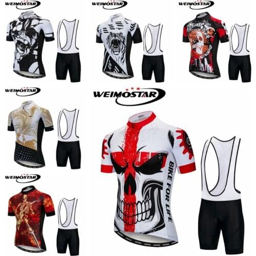 WEIMOSTAR Men Cycling Jersey Bike Ropa ciclismo Short Sleeve Cycling Clothing downhill jersey Cycling Set Red Skull