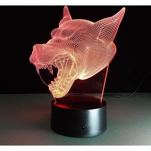 Wolf Head Cool 3D 7 Colors Change Gradient Night Light USB Led Table Desk illusion Lamp Child Kids Home Bedroom Bar Decor Lights