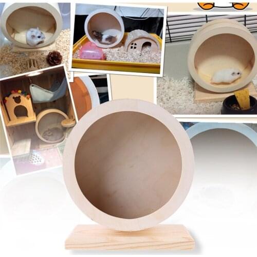 Hamster Roller Wheel Toys Natural Wood Chinchilla Guinea Pig Squirrel Rotate Running Exercise Play Toy Small Pets Supplies C42