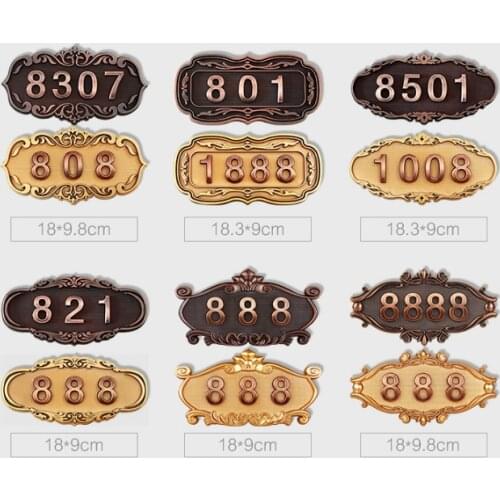 Customized stick on wall bronze brushed metal house number plate