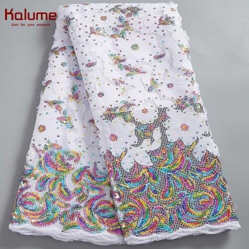 Kalume Wax Nigerian Lace Fabric Sequins Colorful African Wax Lace Fabric Sequins High Quality For Diy Dress Wedding Party F2569