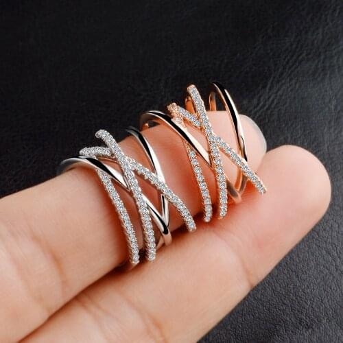 Ring Double-layer Line Zircon Simple Silver Gold Color Ring Rings For Women Anel Silver plated Jewelry Jewellery Aneis Love Gift